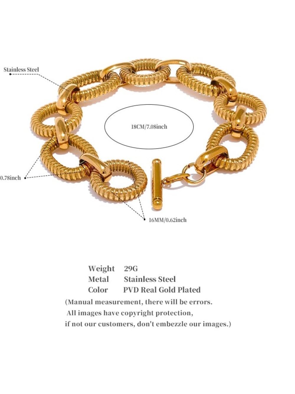 Textured Gold tone Link Toggle Bracelet - Picture 8 of 8
